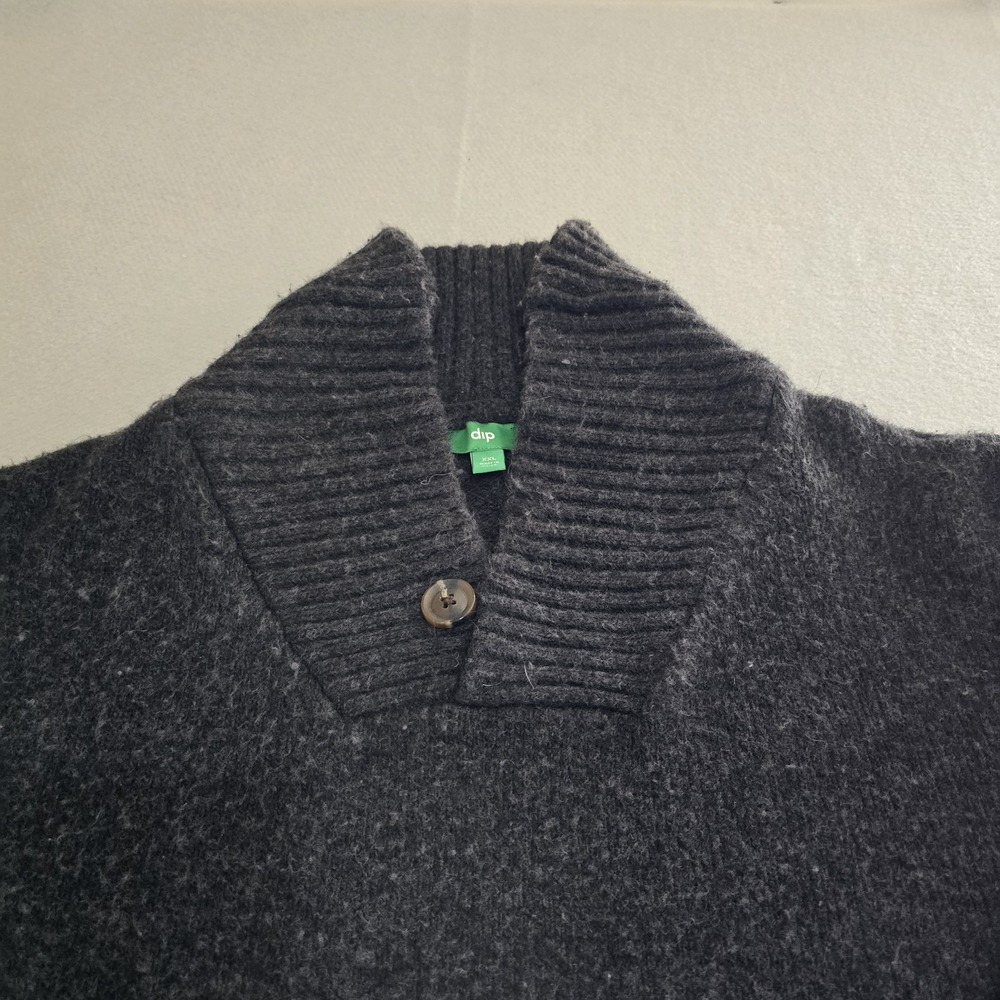 dip Men XXL Gray Sweater Shawl Collar Button Pullover Ribbed Knit Wool Blend - Picture 3 of 10